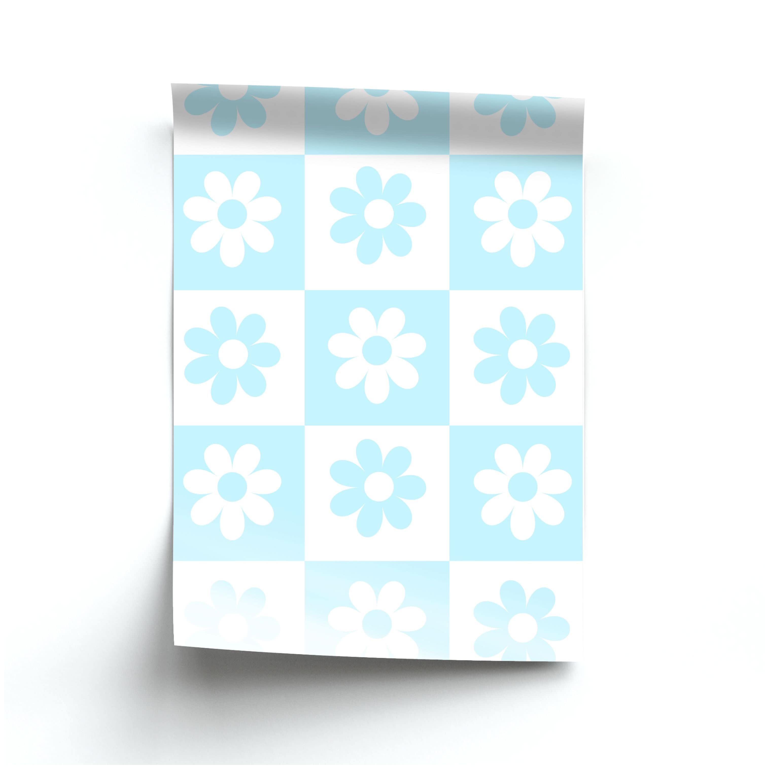 Checkered Flowers Blue Poster