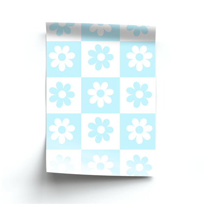 Checkered Flowers Blue Poster