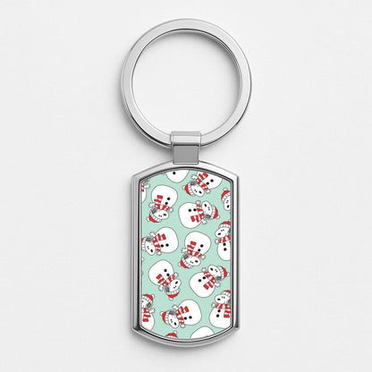 Cartoon Beagle Snowman Pattern Silver Metal Keyring