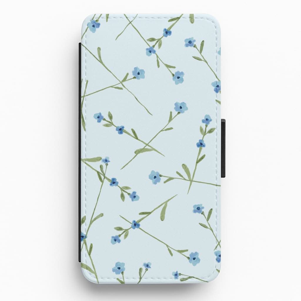 Baby Blue Floral Pattern Flip / Wallet Phone Case