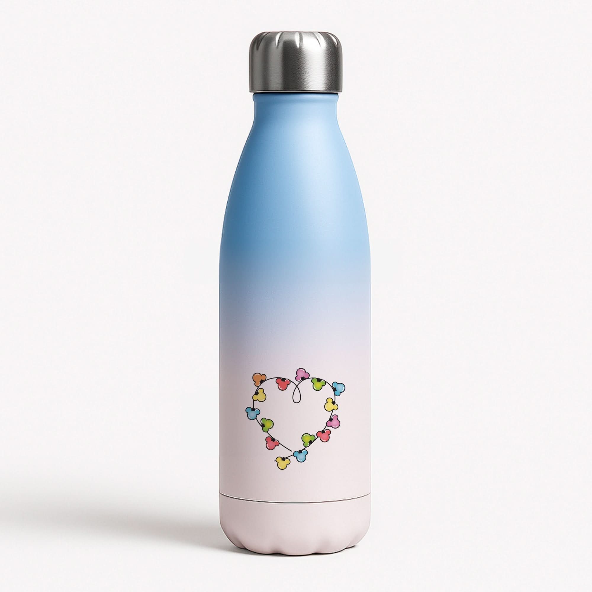Cartoon Mouse Christmas Fairylights Heart Blue Water Bottle