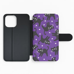 Cartoon Black Cats And Stars Pattern Flip Phone Case