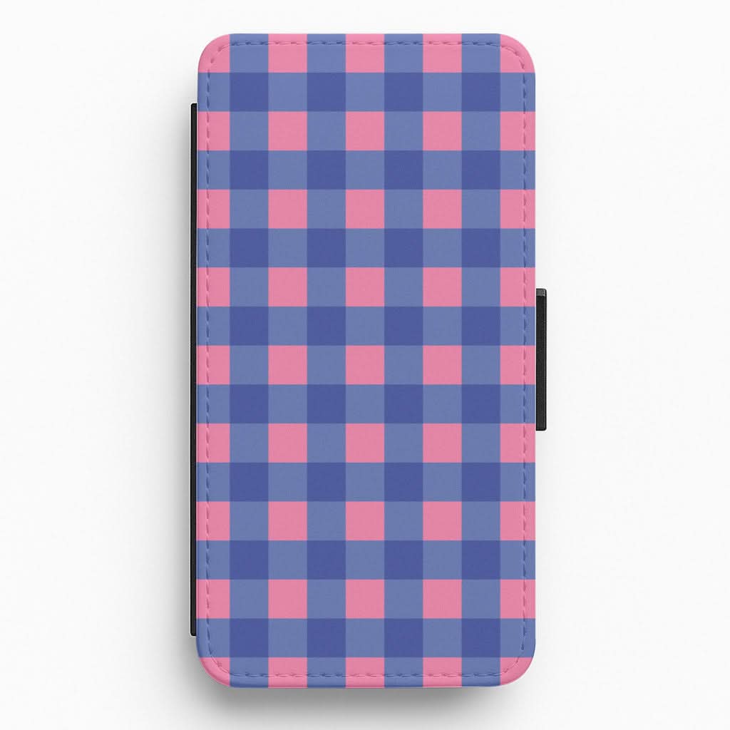 Pink And Blue Checkered Pattern Flip / Wallet Phone Case