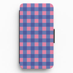 Pink And Blue Checkered Pattern Flip / Wallet Phone Case