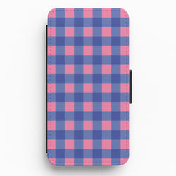 Pink And Blue Checkered Pattern Flip / Wallet Phone Case