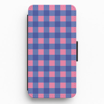 Pink And Blue Checkered Pattern Flip / Wallet Phone Case