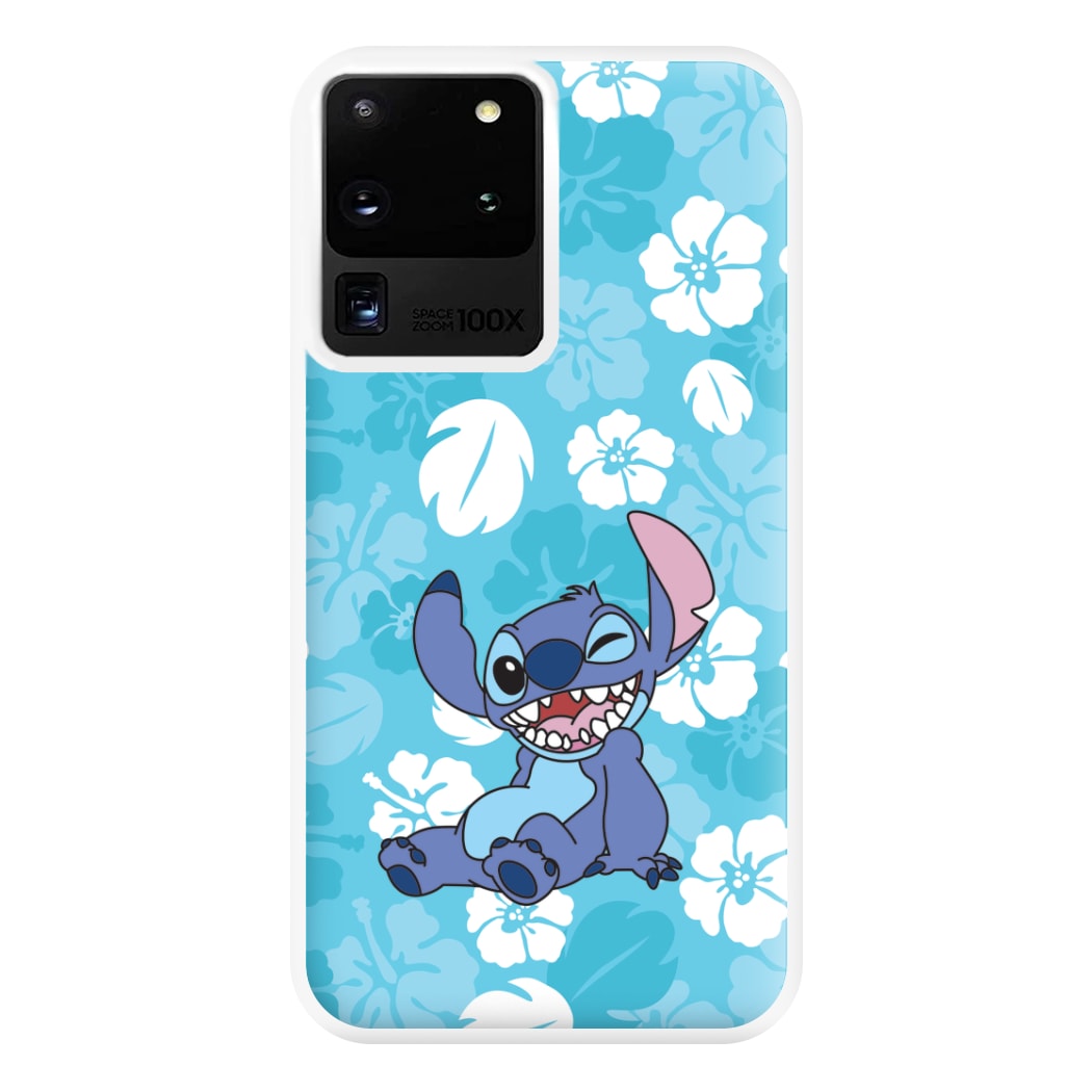 Cute Blue Alien Floral Pattern Galaxy S20 Ultra Case