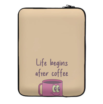 Life Begins After Coffee - Aesthetic Quote Laptop Sleeve