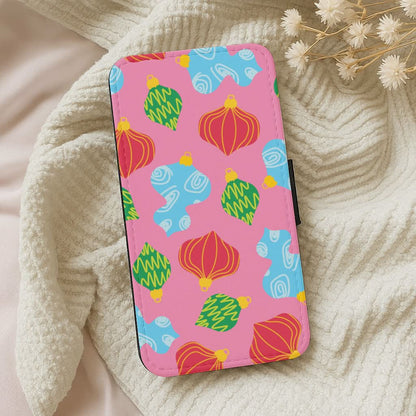 Abstract Christmas Baubles Pattern Leather Phone Case