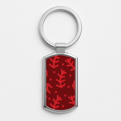 Abstract Ferns And Snowflakes Pattern Silver Metal Keyring