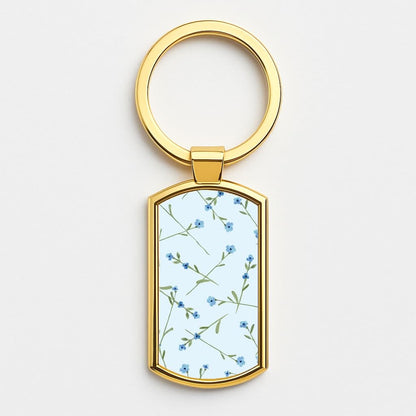 Baby Blue Floral Pattern Gold Keyring