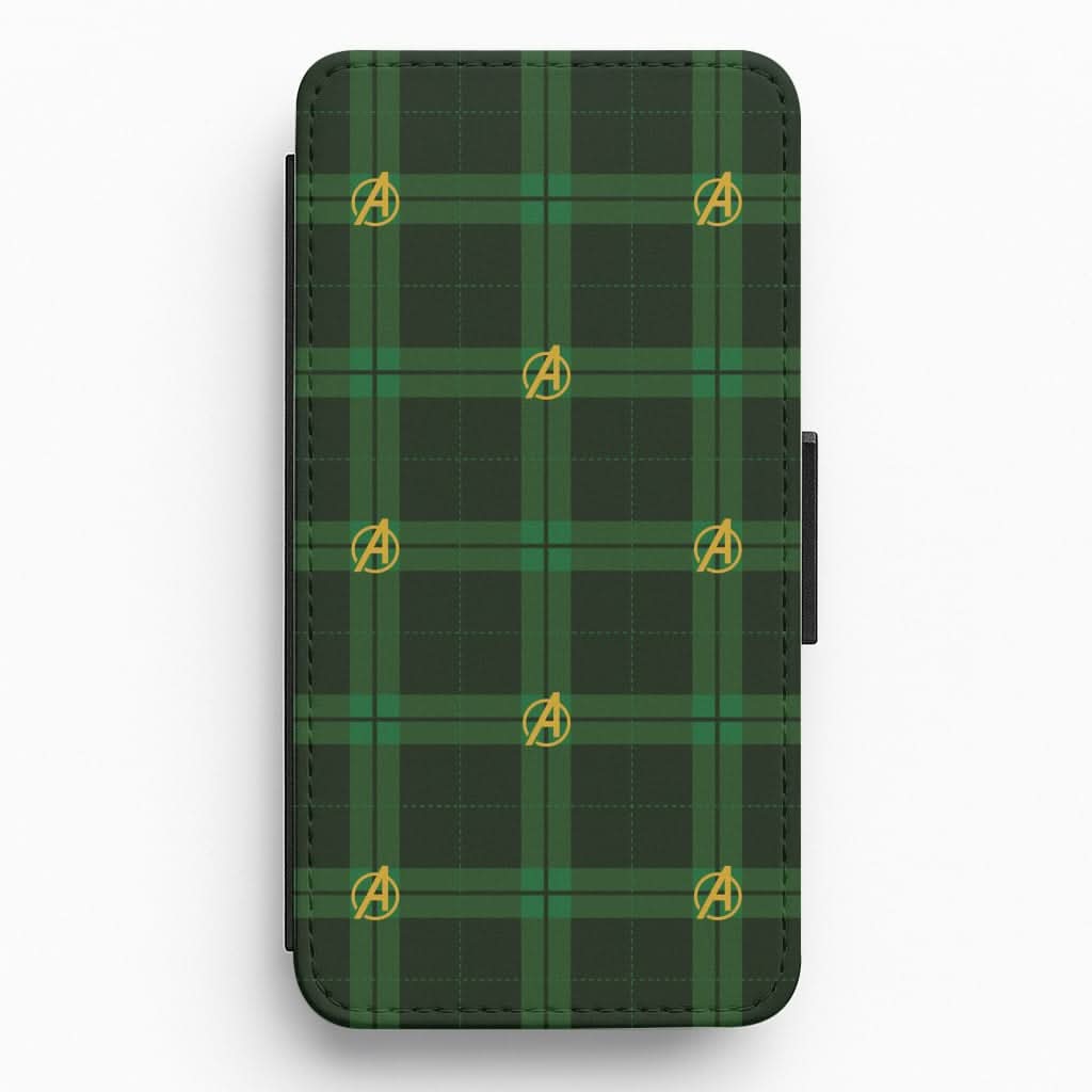 Superhero Team Green Tartan Pattern Flip / Wallet Phone Case