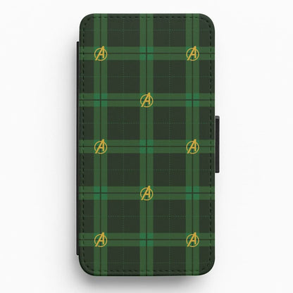 Superhero Team Green Tartan Pattern Flip / Wallet Phone Case
