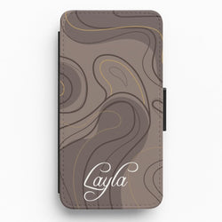 Brown Marble Waves Personalised Name Flip / Wallet Phone Case