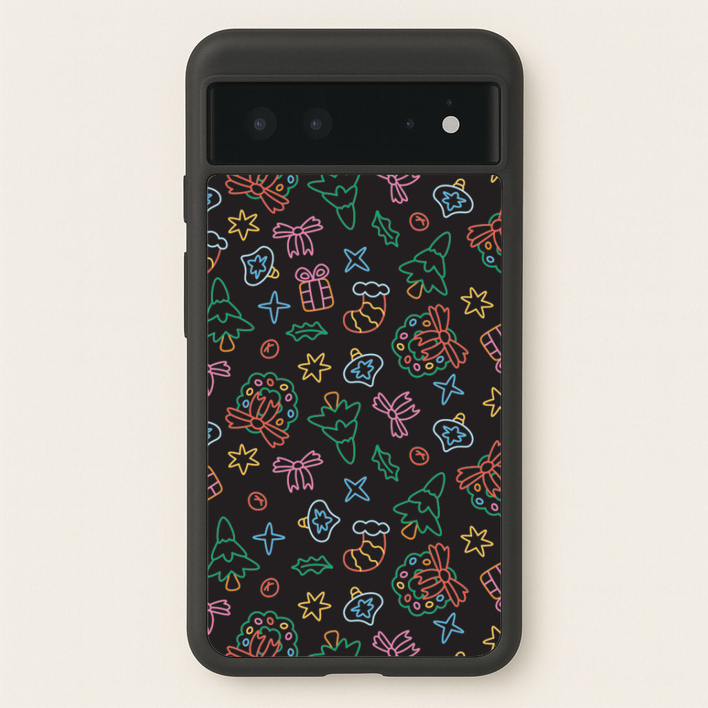 Neon Christmas Icons Pattern I Google Pixel 6 Case