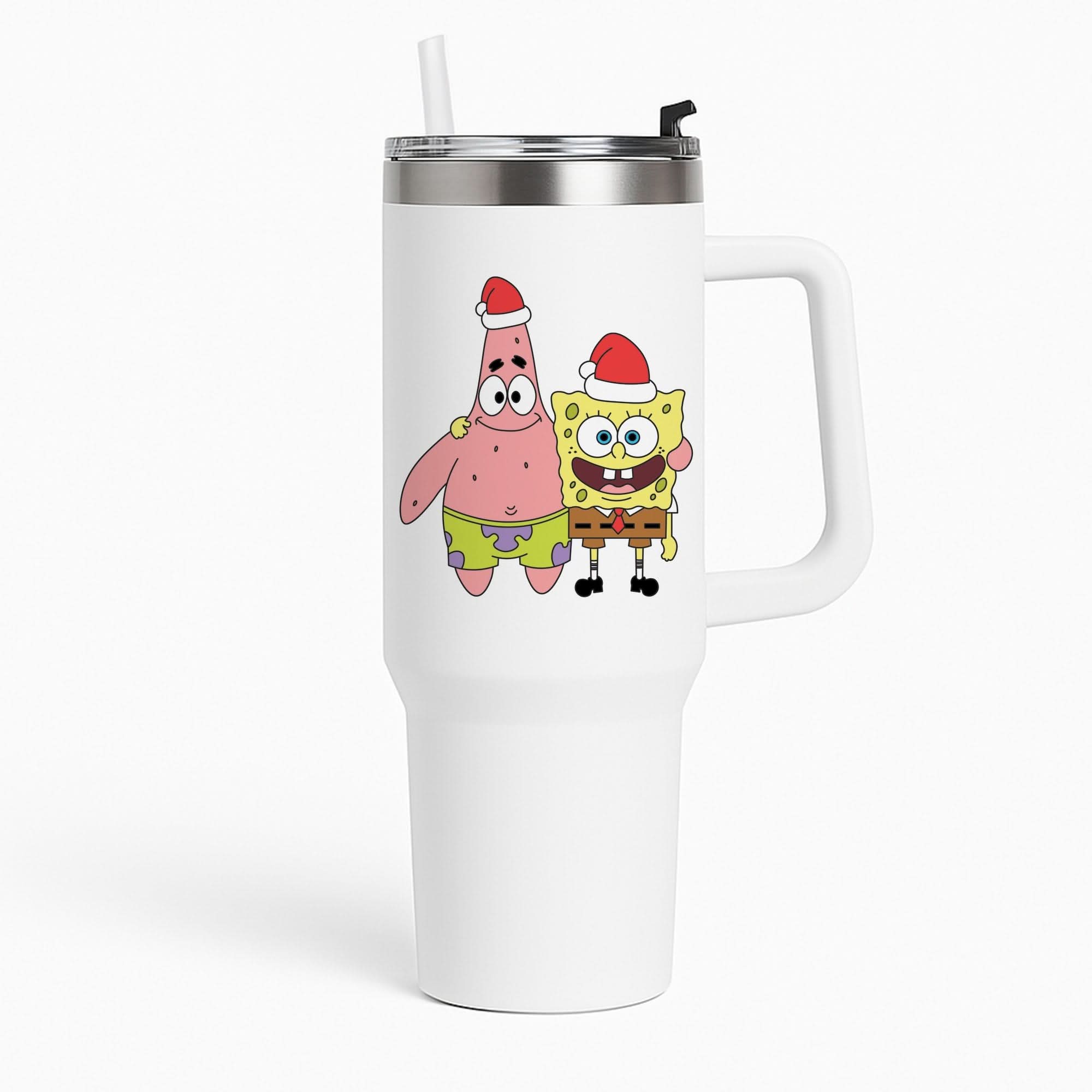 Cartoon Sponge And Starfish Christmas Hats Tumbler