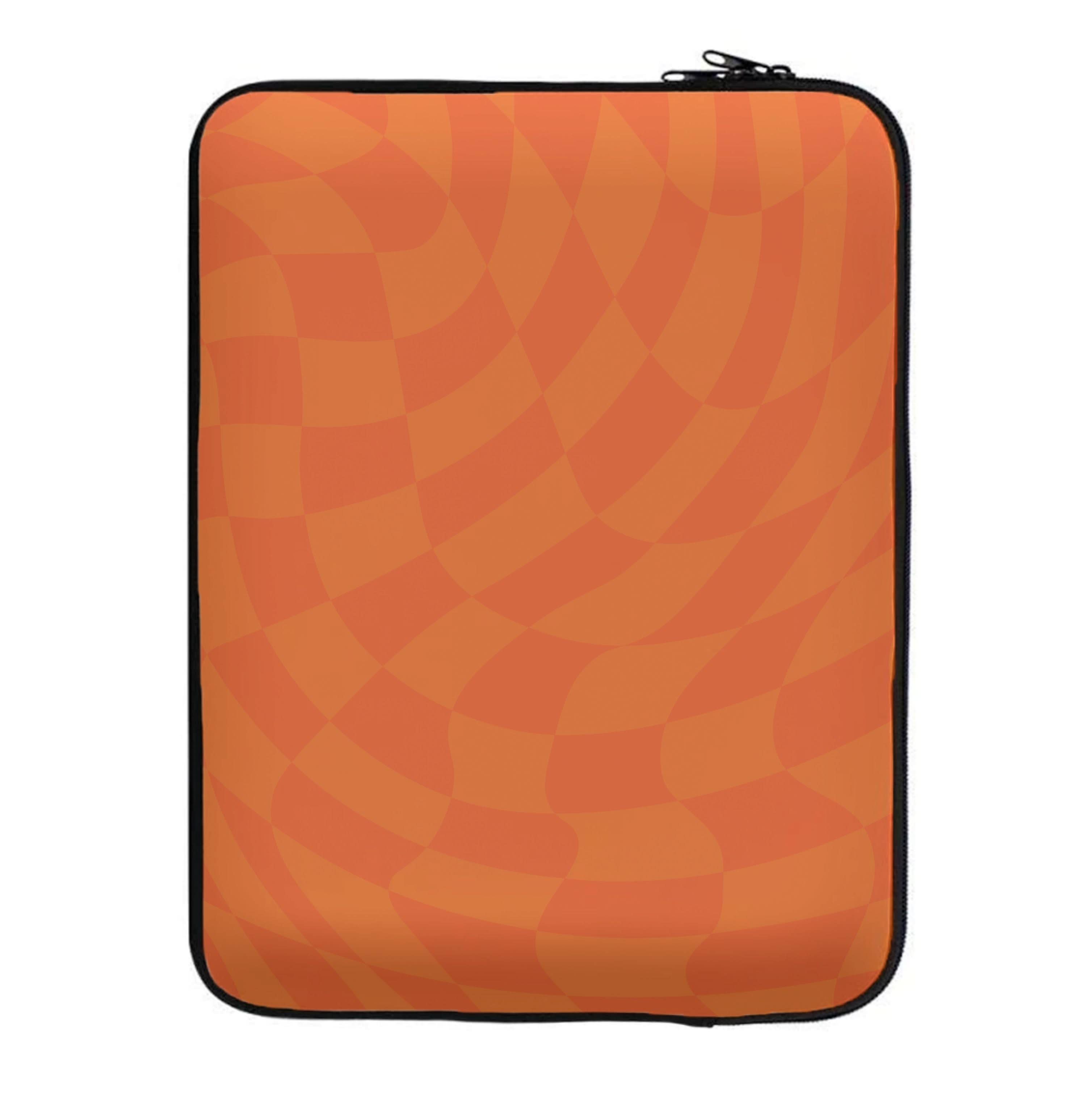 Orange Trippy Checkerboard Pattern Laptop Sleeve