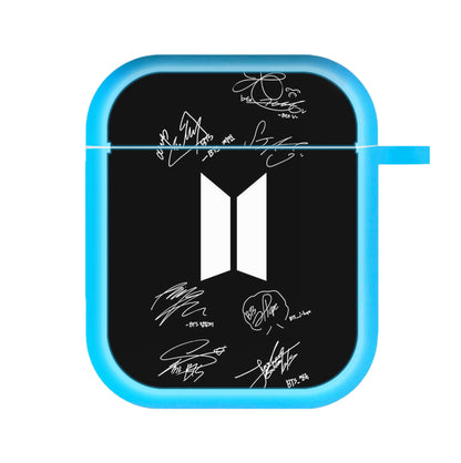 Black K-Pop Band Logo and Signatures AirPods Case