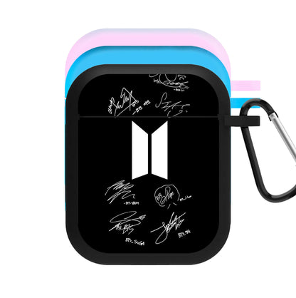 Black K-Pop Band Logo and Signatures AirPods Case