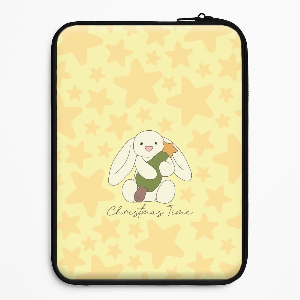 Christmas Bunny Stars Plush Laptop Sleeve