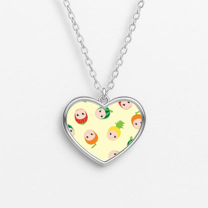Fruit Angels Pattern Heart Necklace