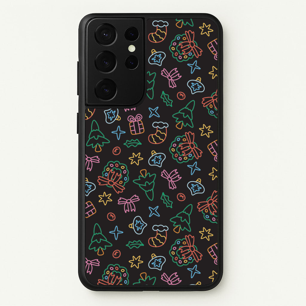 Neon Christmas Icons Pattern I Galaxy S21 Ultra Case
