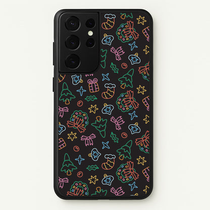 Neon Christmas Icons Pattern I Galaxy S21 Ultra Case
