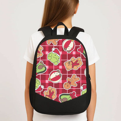 Christmas Plushies Tartan Pattern School Bag