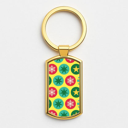 Colourful Abstract Baubles Christmas Pattern Gold Keyring
