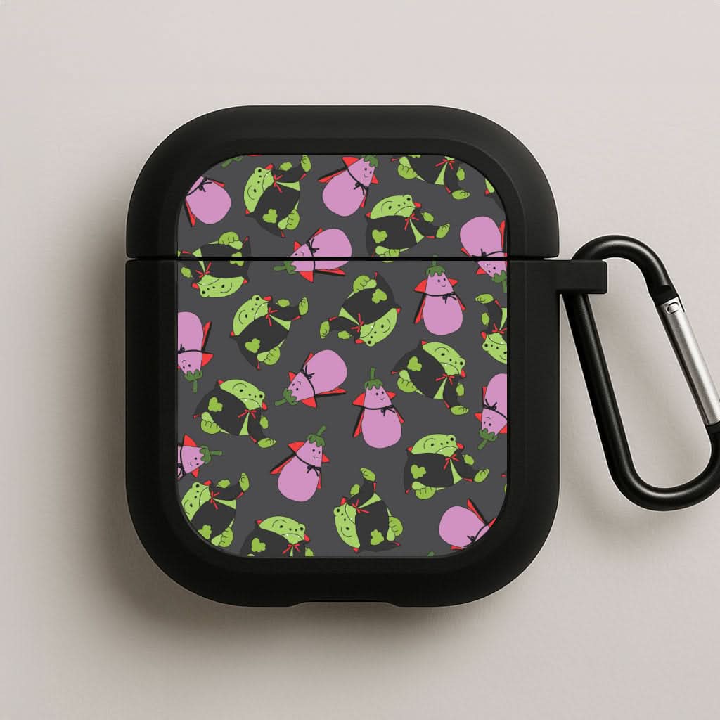 Vampire Frogs And Vegetables Pattern - Halloween Black AirPods Case