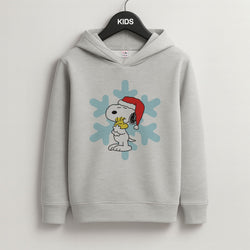 Christmas Cartoon Beagle And Bird  Grey Kids Hoodie