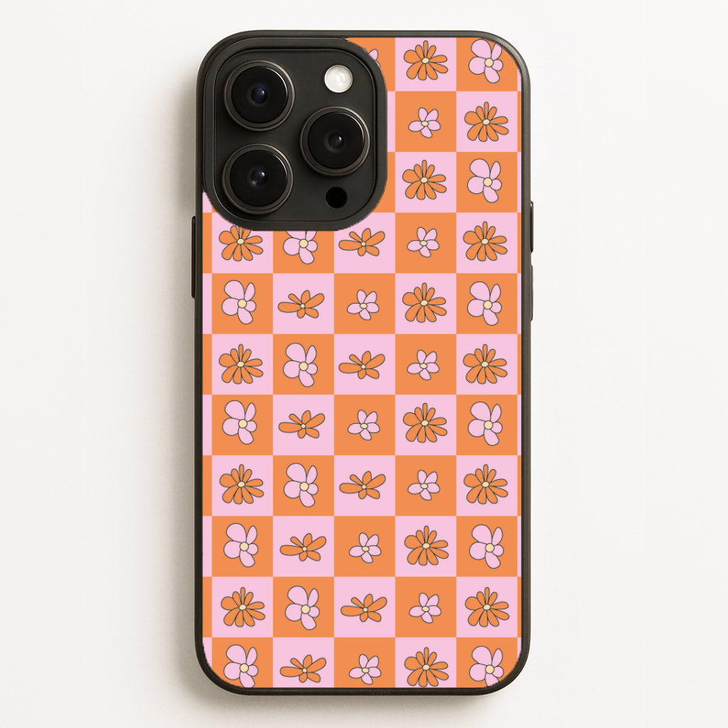 Orange And Pink Checked - Floral Patterns Phone Case for iPhone, Samsung Galaxy and Google Pixel