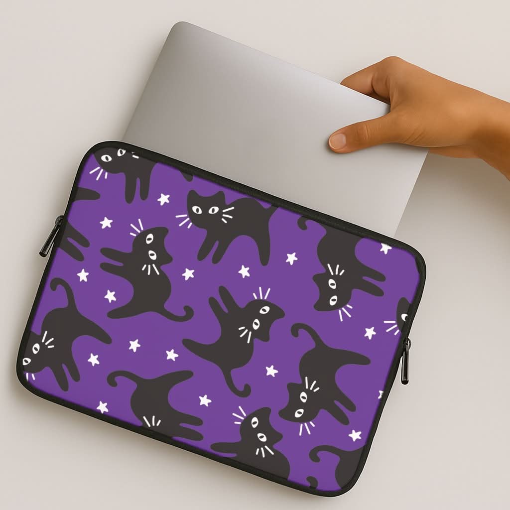 Cartoon Black Cats And Stars Pattern MacBook Cover