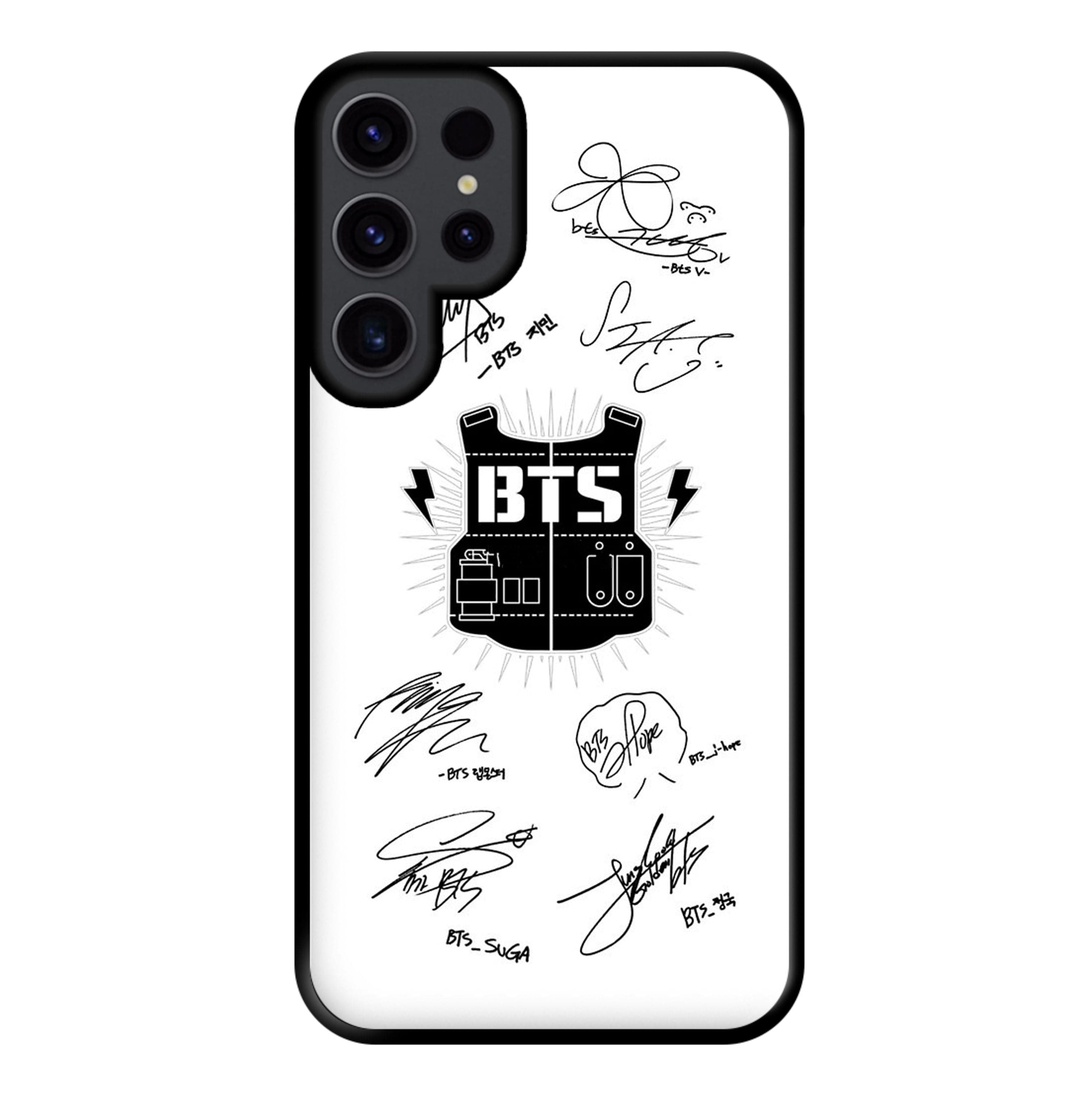 White K-Pop Band Army Logo and Signatures Phone Case