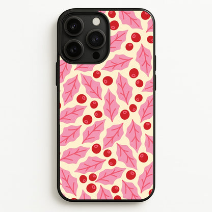 Pink Holly And Berries Pattern iPhone 13 Pro Max Case