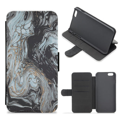 Black And Gold Cloudy Marble Flip / Wallet Phone Case