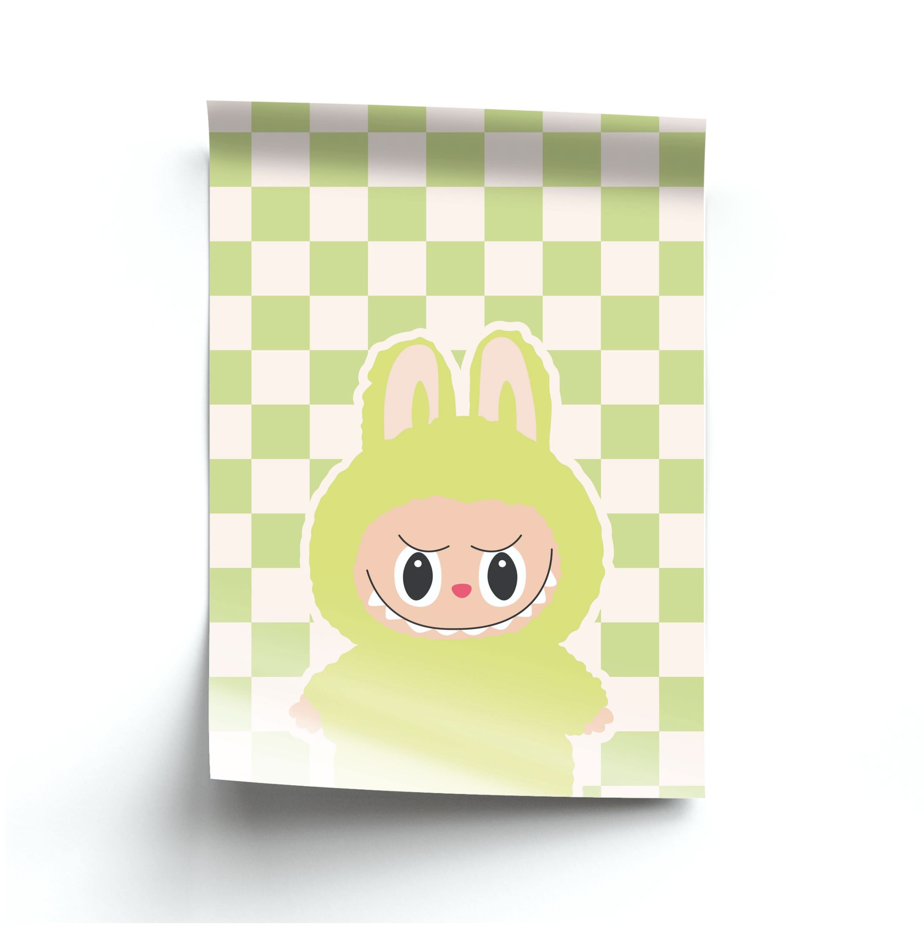 Checkered Cute Green Monster  Poster