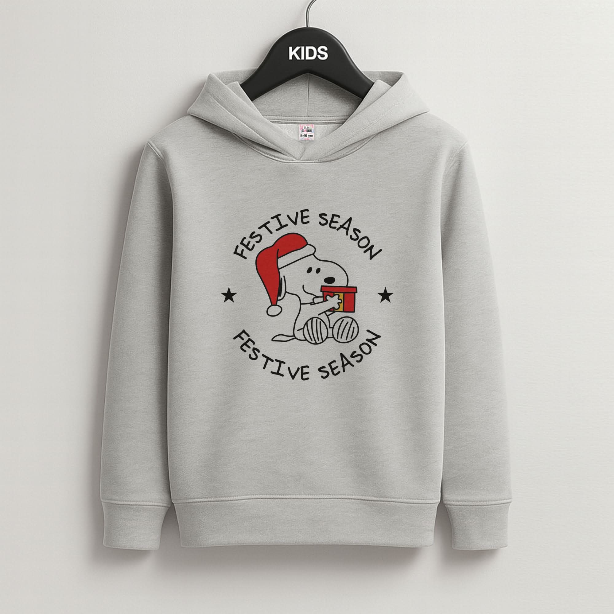 Cartoon Beagle Festive Season Grey Kids Hoodie