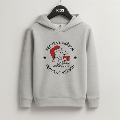 Cartoon Beagle Festive Season Grey Kids Hoodie