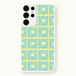 Square Abstract Flowers Blue Galaxy S21 Ultra Case