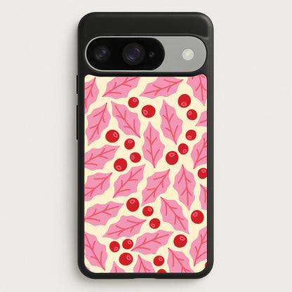 Pink Holly And Berries Pattern Google Pixel 10 / 10 Pro Case