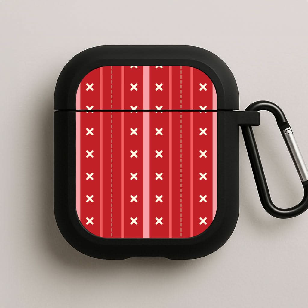 Stripes And Stitches Red Christmas Pattern Black AirPods Case
