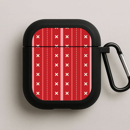 Stripes And Stitches Red Christmas Pattern Black AirPods Case