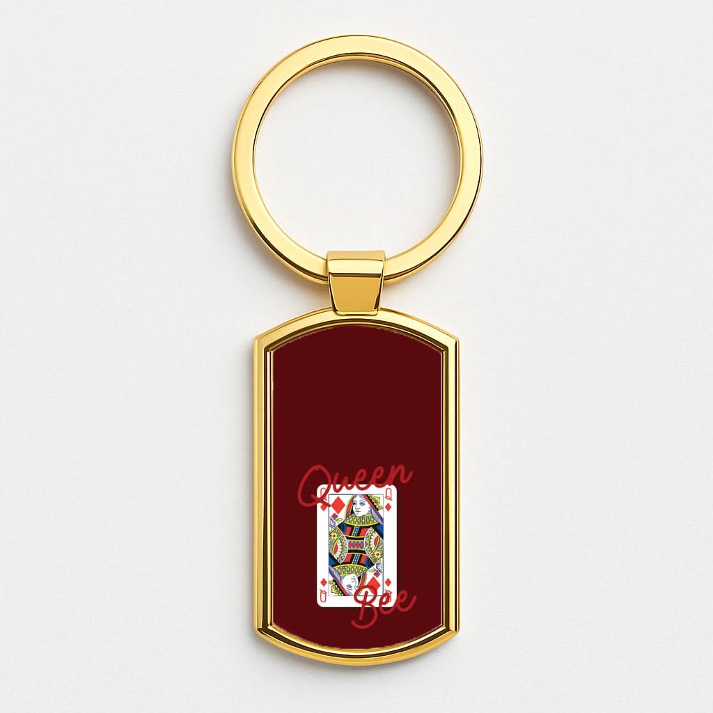 Queen Bee Playing Card Gold Keyring