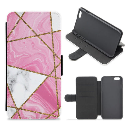 Pink Marble And Gold Collage Flip / Wallet Phone Case
