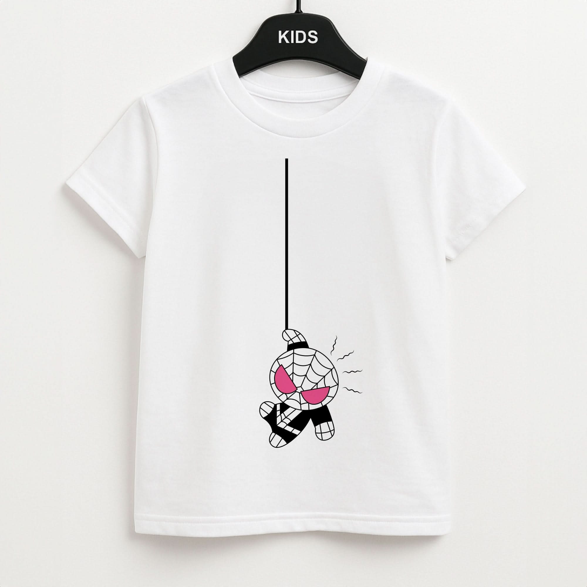 Pink Hanging Spider Hero  Kids Unisex T-Shirt
