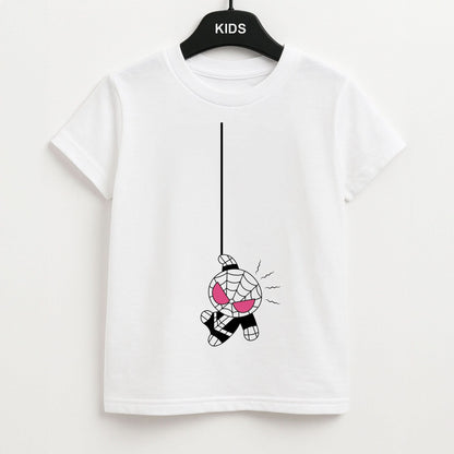 Pink Hanging Spider Hero  Kids Unisex T-Shirt