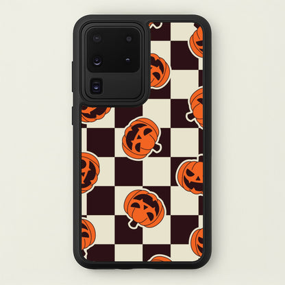 Pumpkin Stickers Checkered Pattern Galaxy S20 Ultra Case