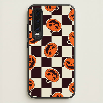 Pumpkin Stickers Checkered Pattern Huawei P30 Case
