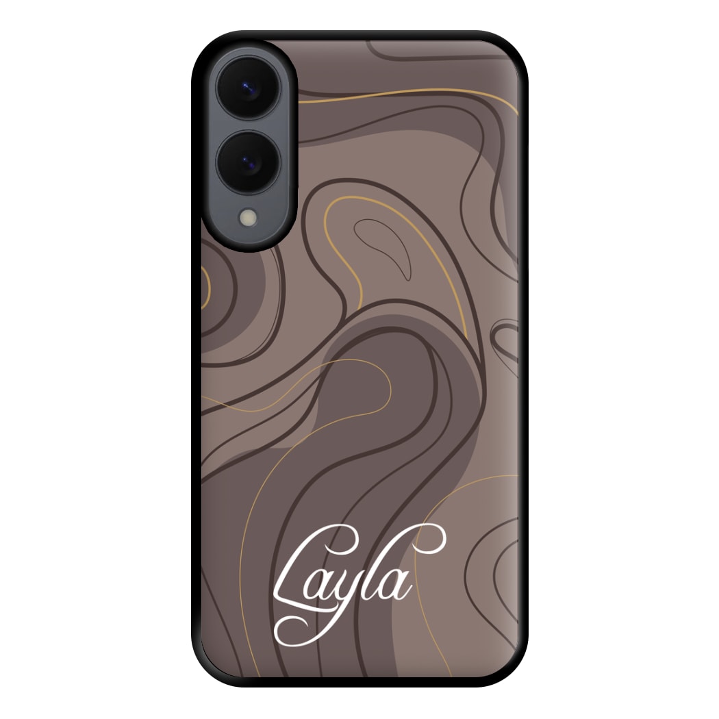 Brown Marble Waves Personalised Name Galaxy S25 Edge Case